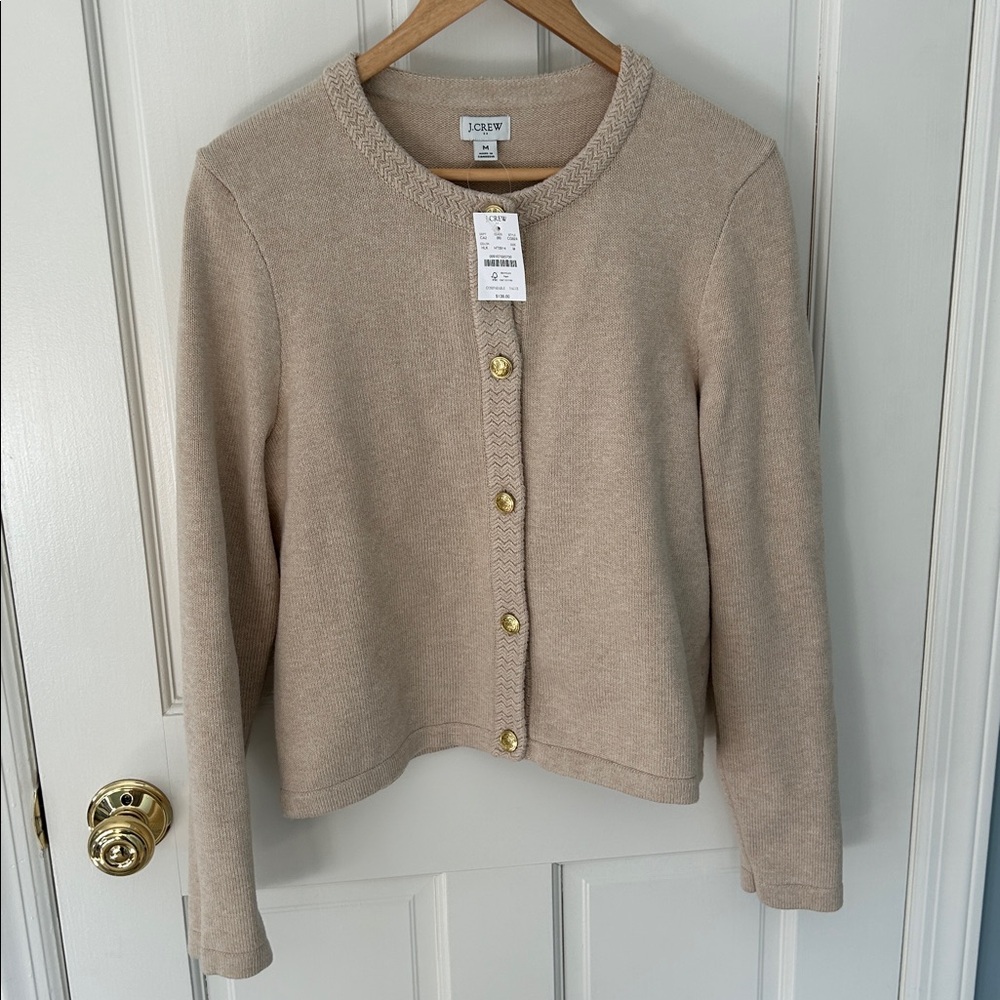 J. Crew NWT! Women's Tan Cardigan with Gold Buttons sz M $138!